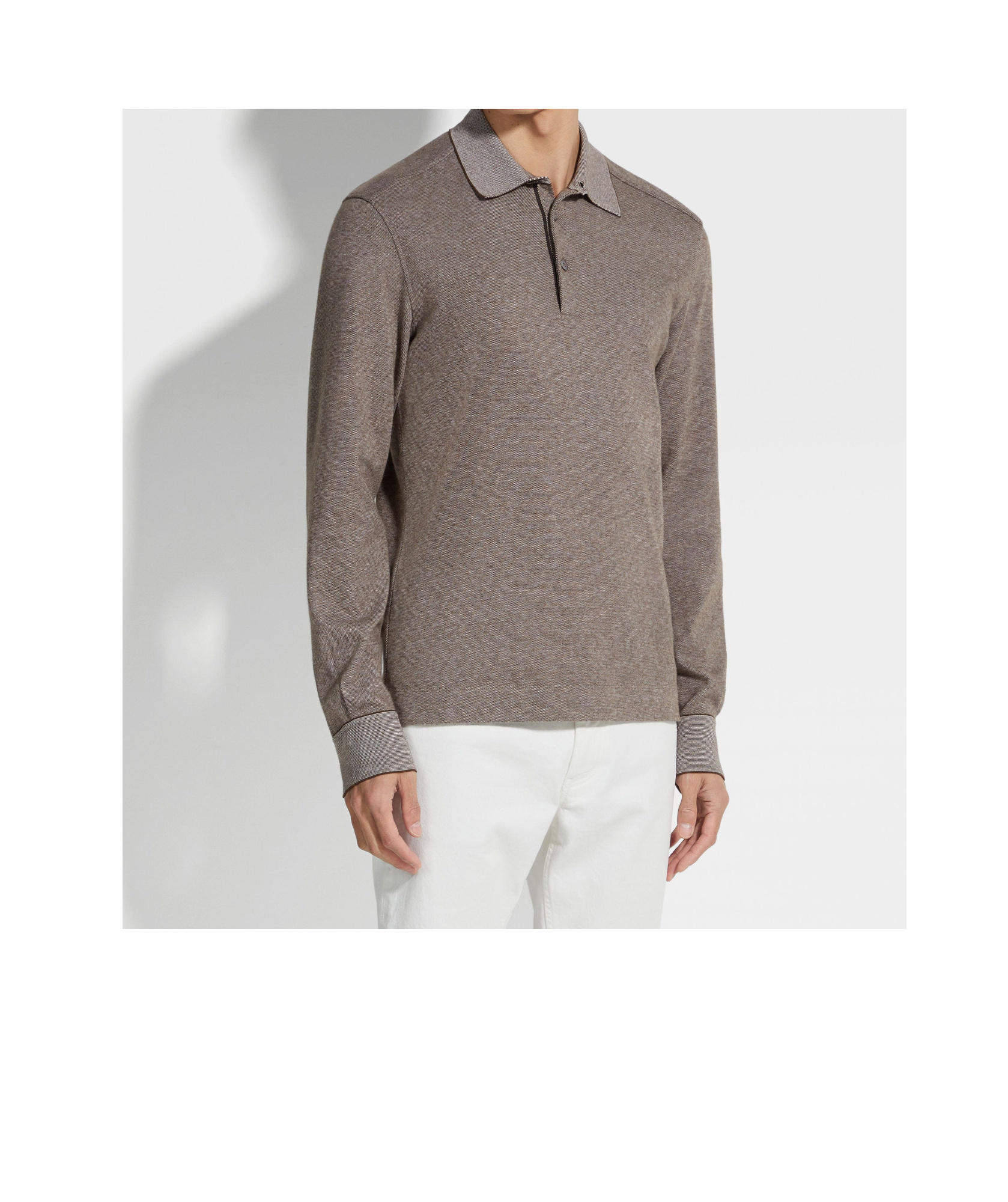 Shop Zegna Long-sleeve Polo Shirt In Brown