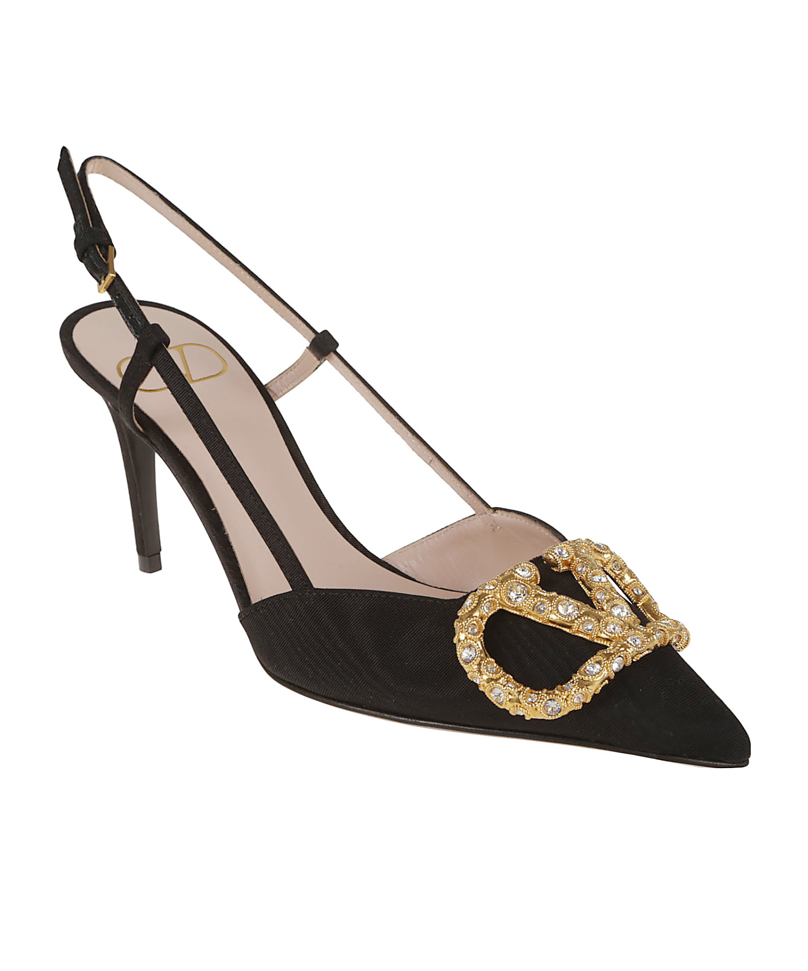 Valentino Vlogo Signature Pointed Toe Pumps In Black Crystal