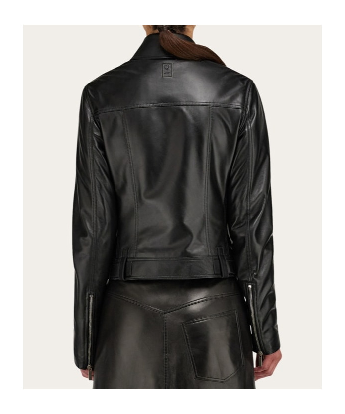 Ferragamo Biker Jacket With Vertical Zip Detail In Black