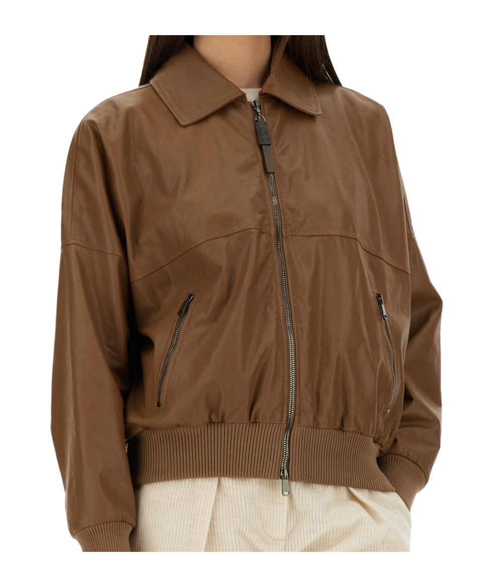 Brunello Cucinelli Leather Jacket In Brown