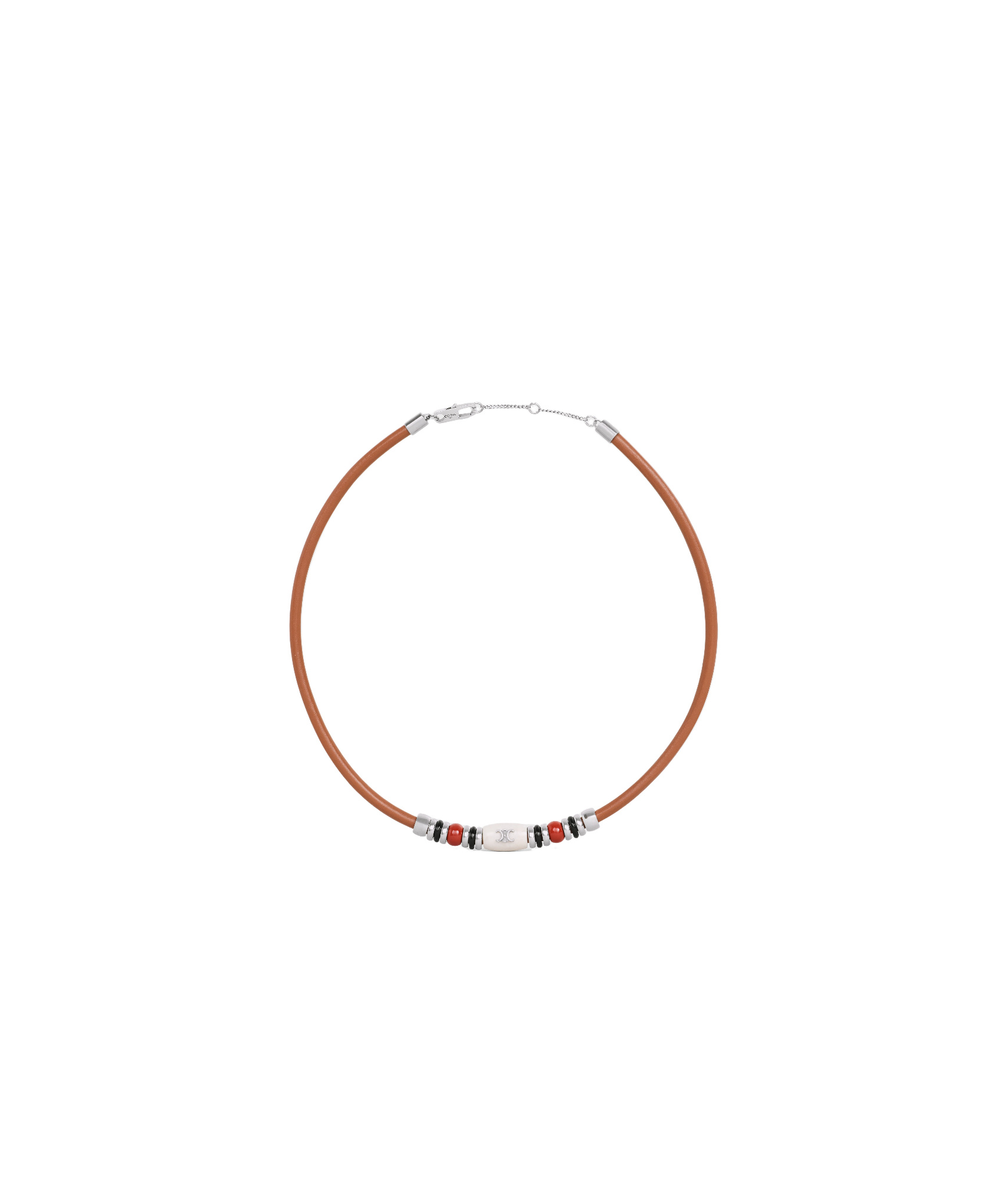 Celine Bay Stone Necklace In Calfskin, Brass, Onyx, Jasper And Marble In Yellow