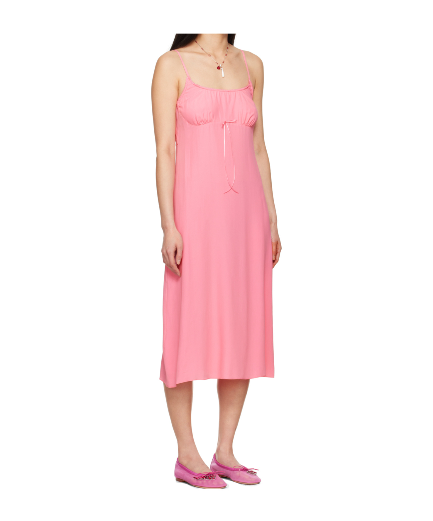 Simone Rocha Negligee Bow Midi Slip Dress In Pink