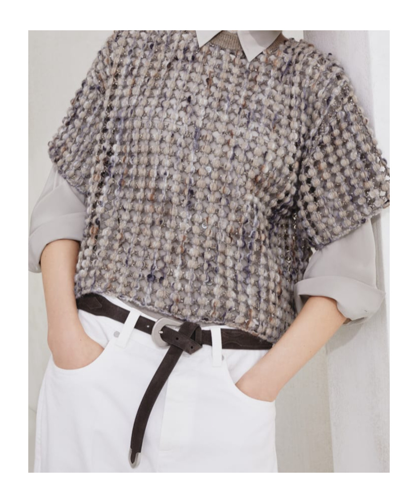 Brunello Cucinelli Balloon Net Embroidery Sweater In Neutral
