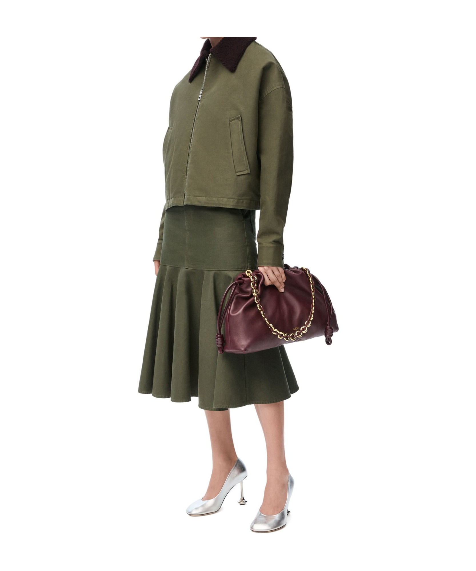 Loewe Cotton Skirt With Pockets And Belt Loops In Green