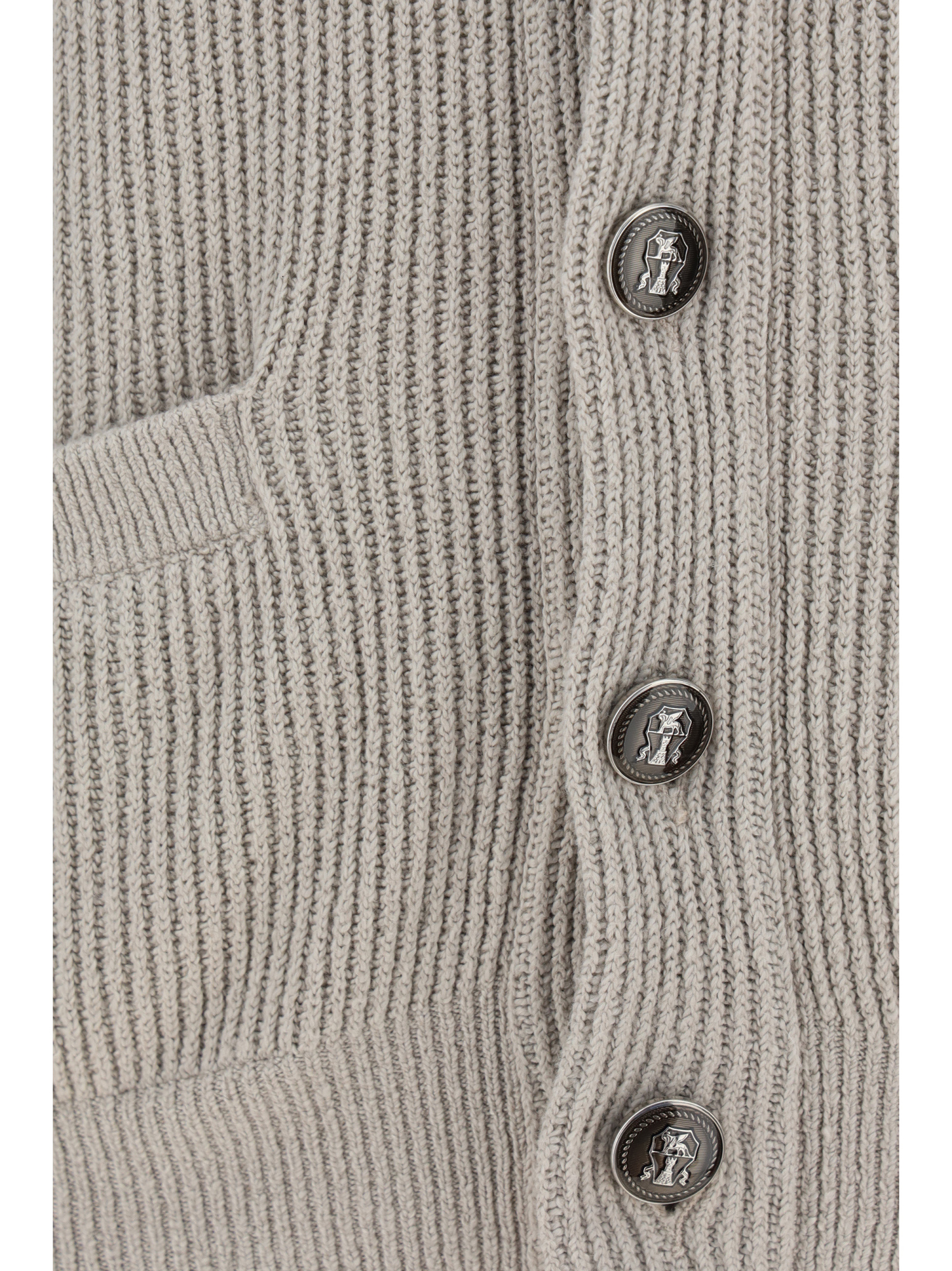 Brunello Cucinelli Ribbed Cotton Shawl Collar Cardigan In Gray