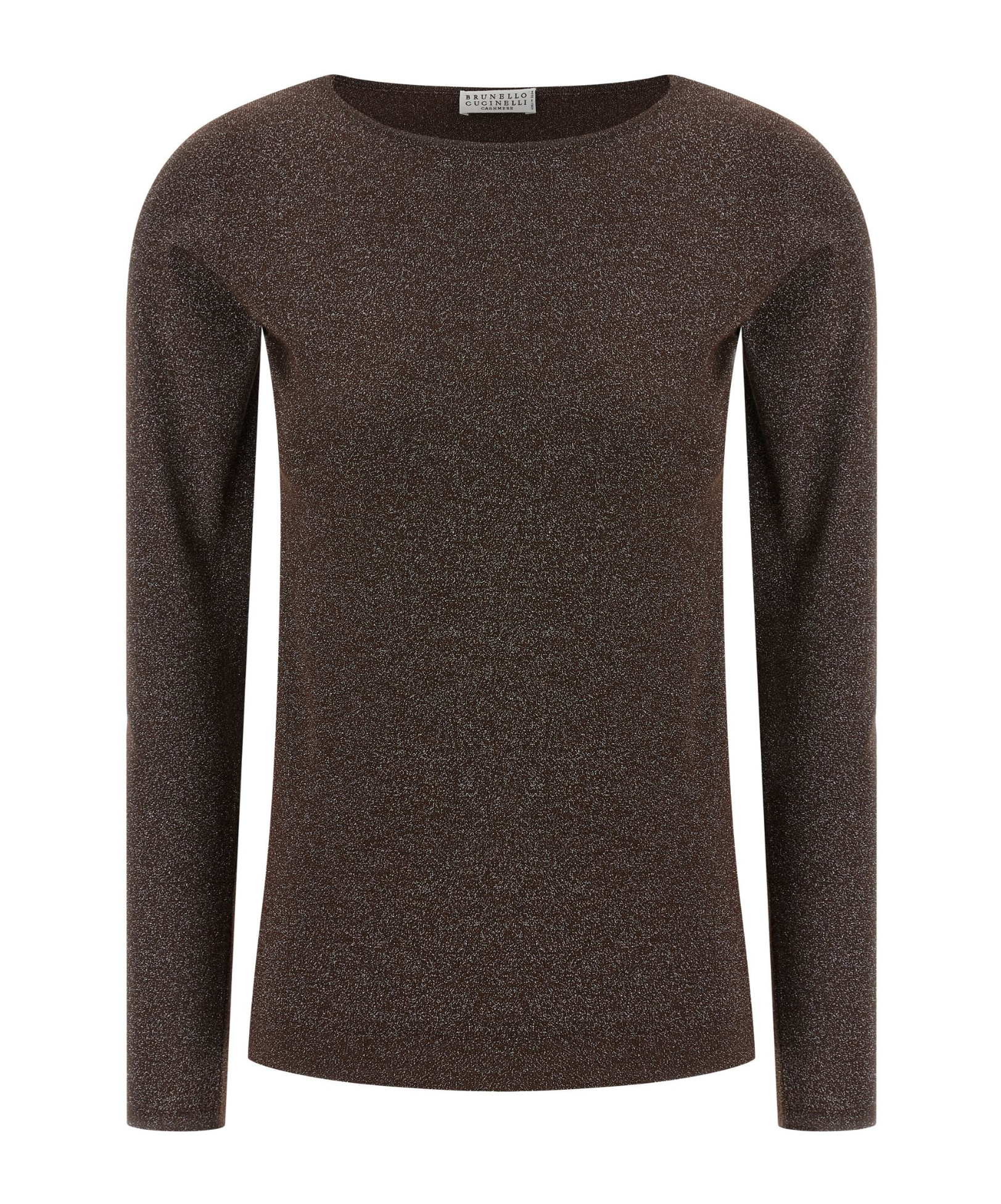 Brunello Cucinelli Shimmering Metallic Knit Top With Long Sleeves In Brown