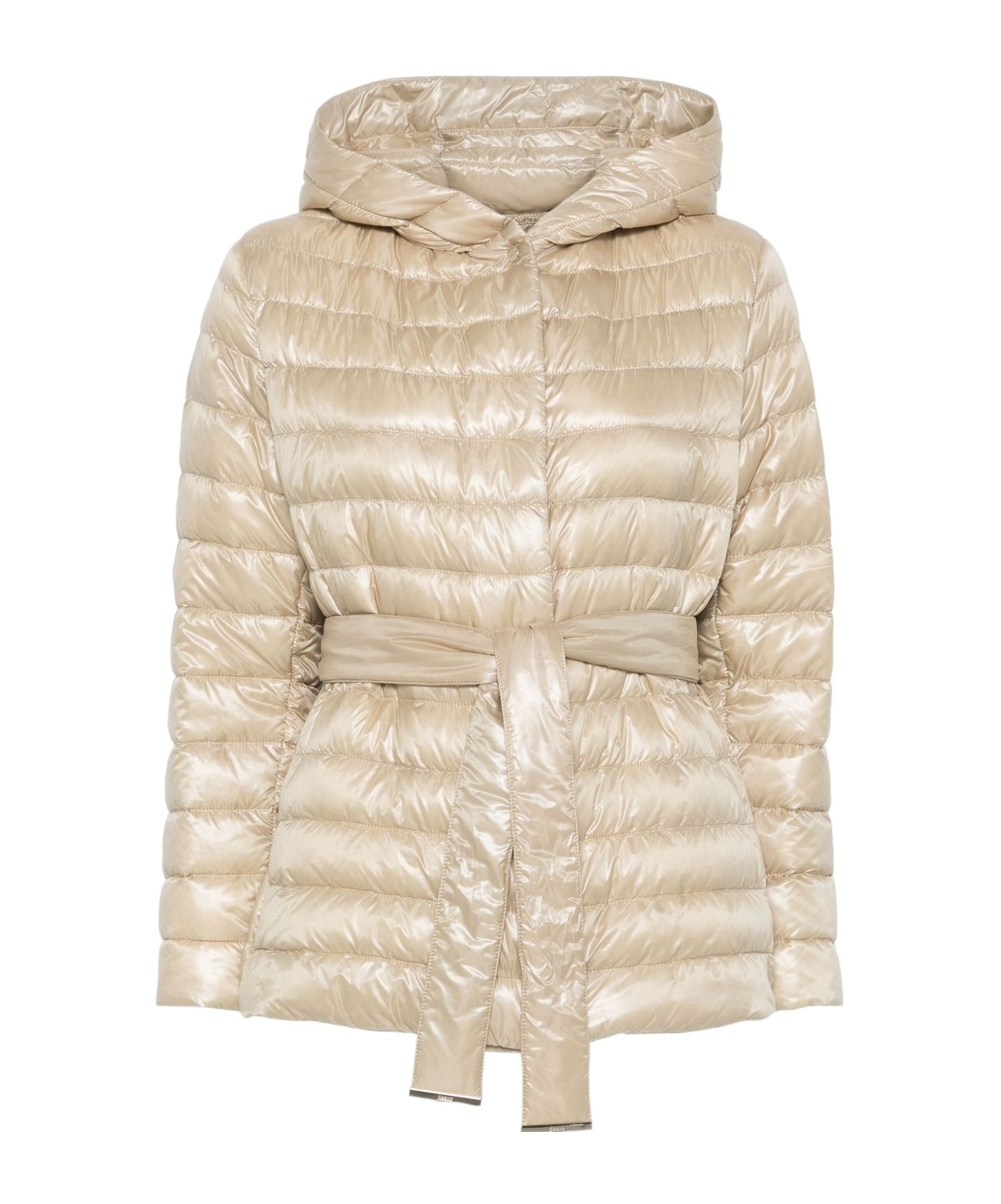 Herno Down Jacket Hooded Waist Belted In Neutral