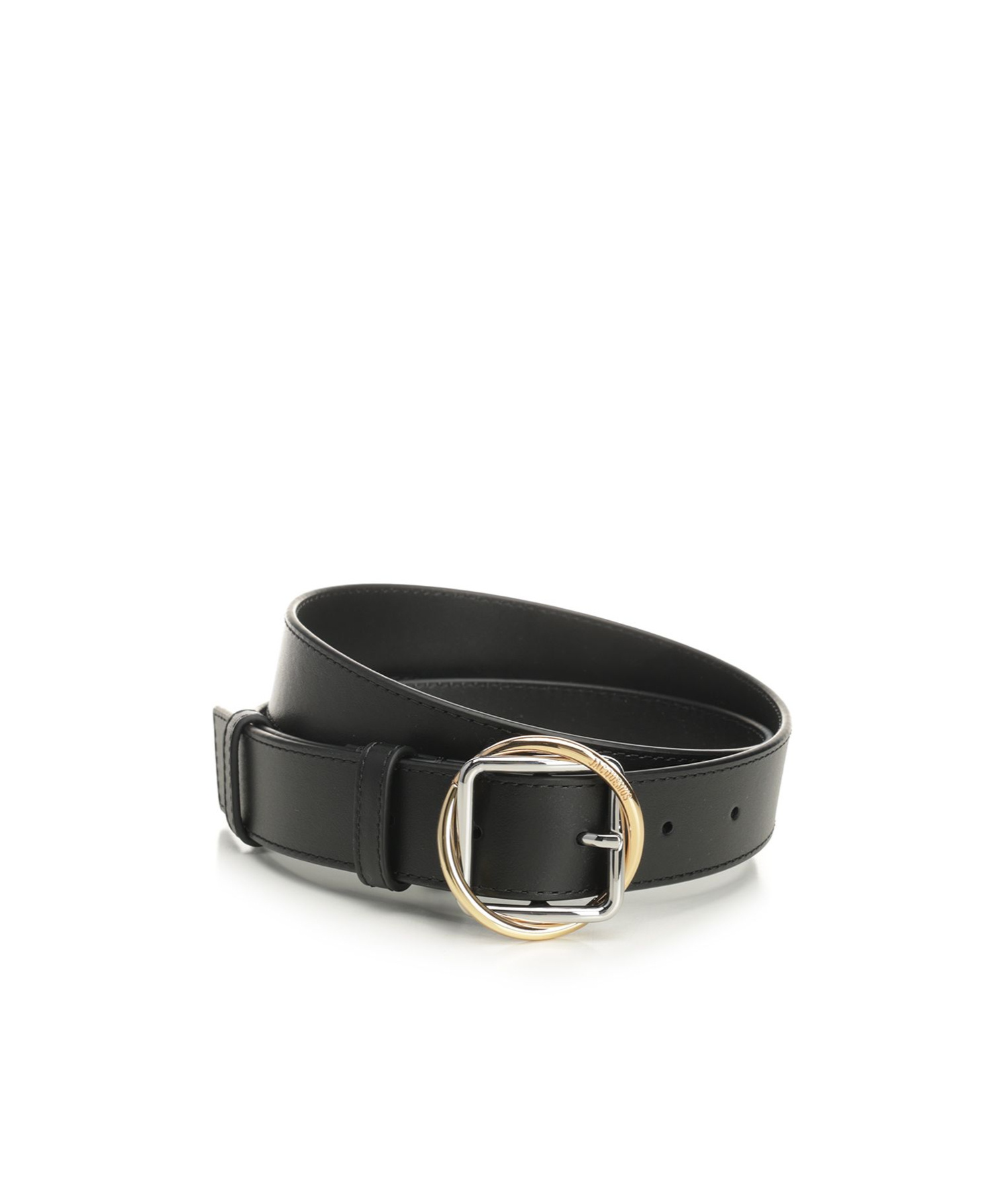 Jacquemus Leather Square Buckle Belt With Interlocking Detail In Black