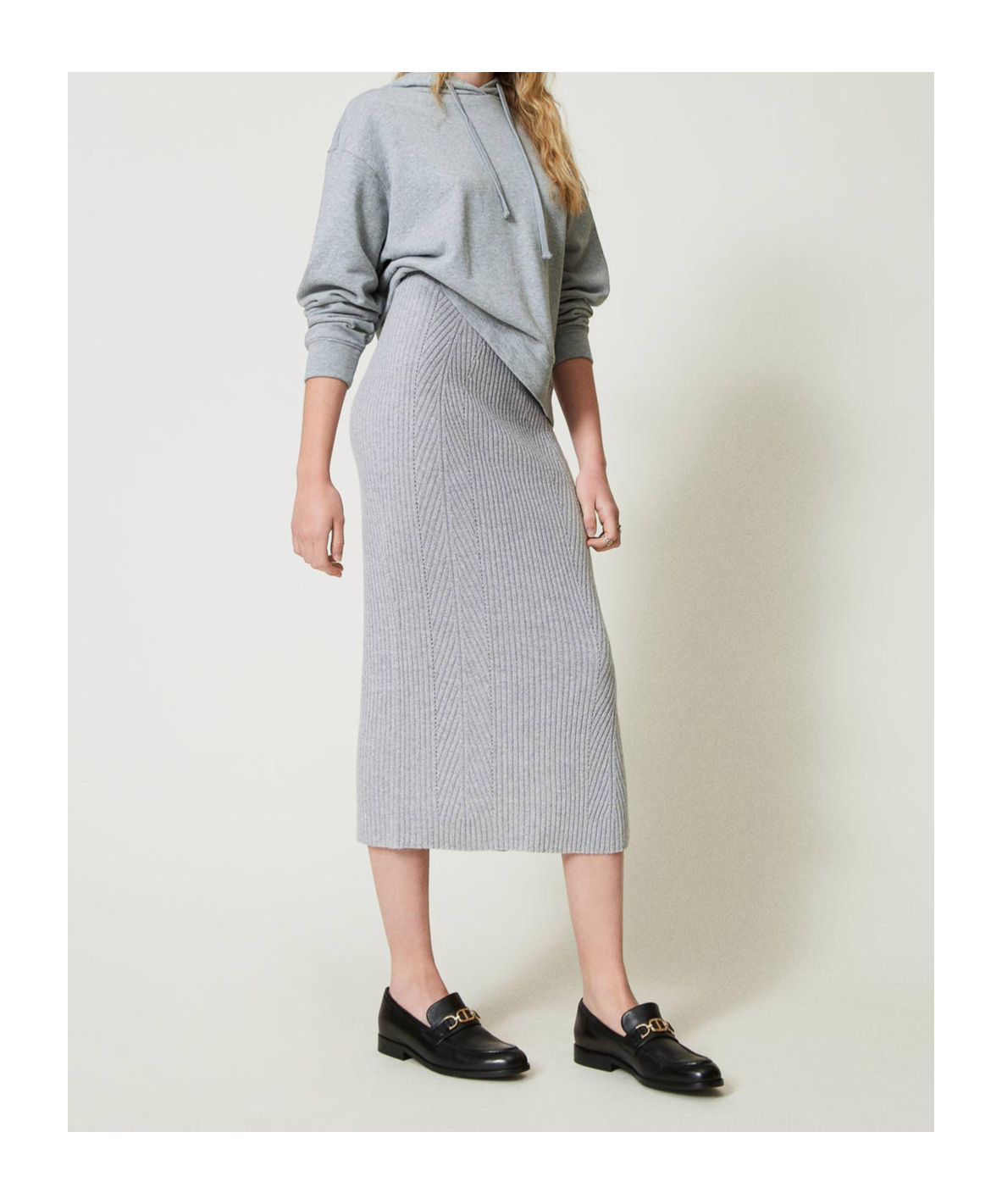 Twinset Lurex Ribbed-knit Skirt In Gray