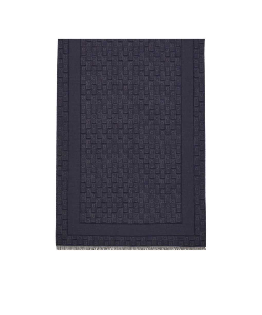 Ferragamo Gancini Monogram Jacquard Wool Scarf In Black