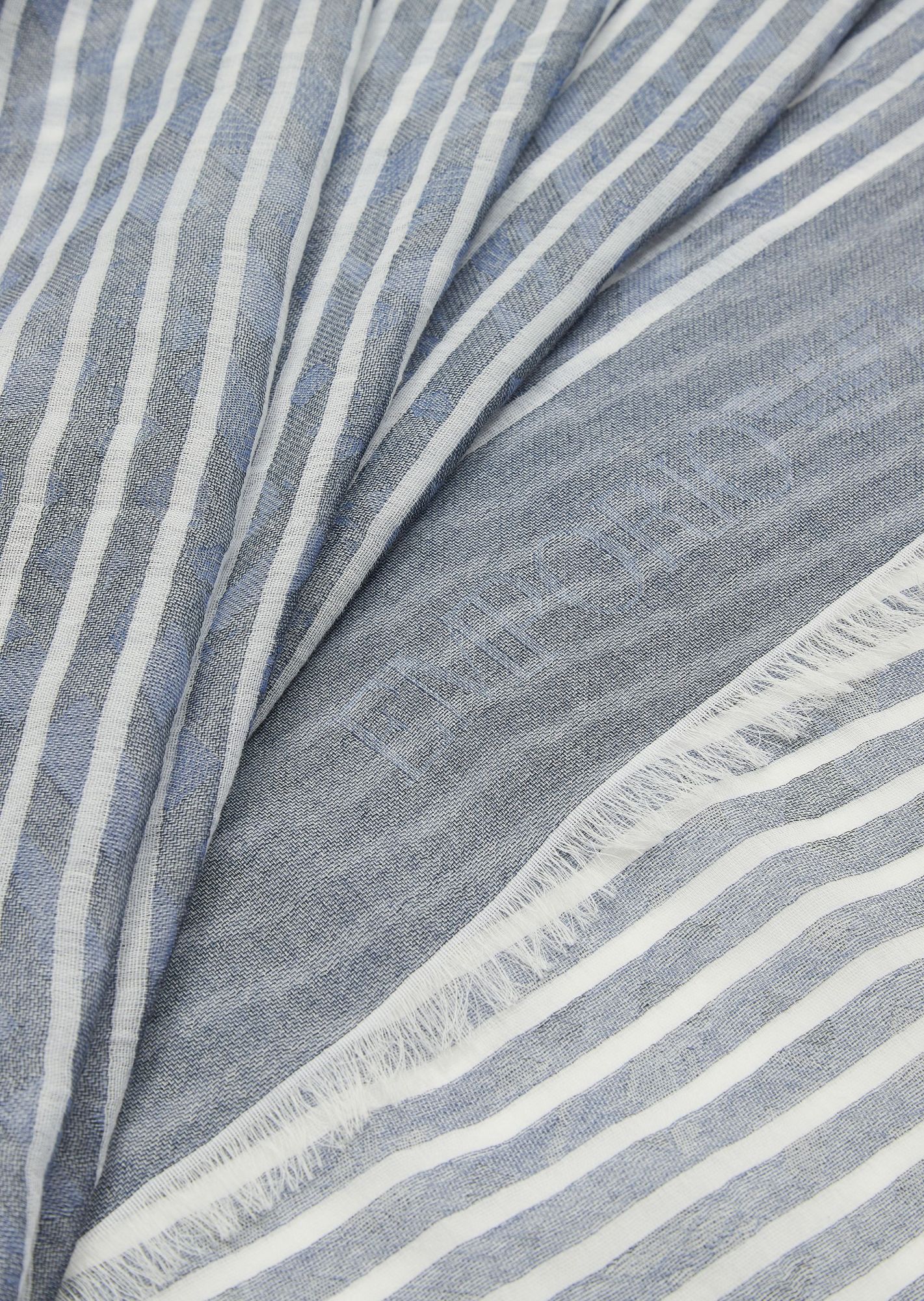 Emporio Armani Striped Brushed Scarf In Gray