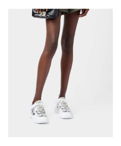 Roger Vivier Viv' On The Run Sneakers In Leather And Fabric In White