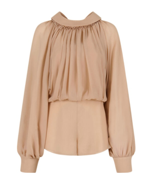 Shop Marni Beige Creponne Playsuit With Gathering