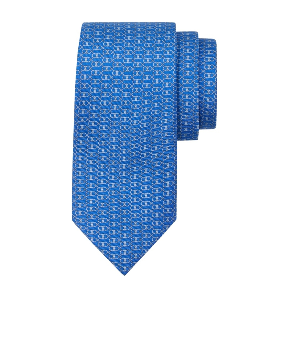 Ferragamo Interlinked Gancini Print Silk Tie In Blue