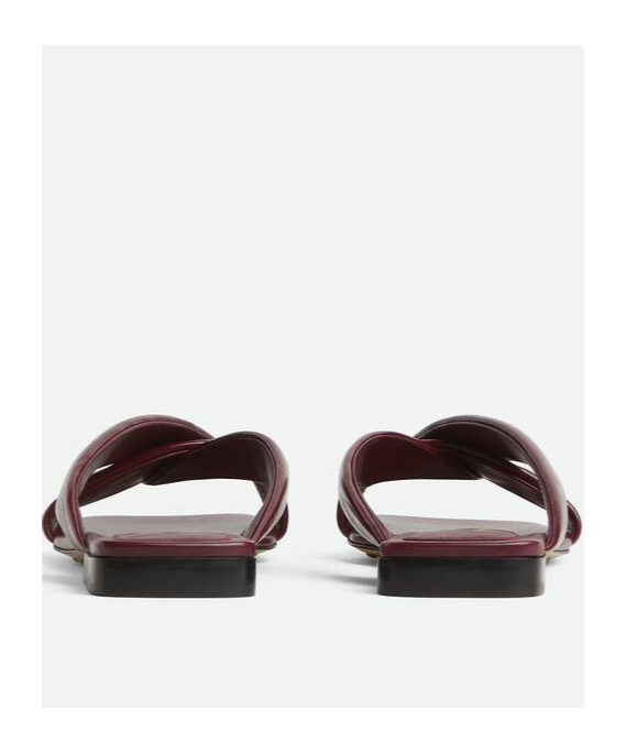 Bottega Veneta Burgundy Shiny Calf Leather Riva Flat Mules In Brown