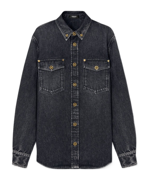 Versace Button-up Denim Jacket In Black