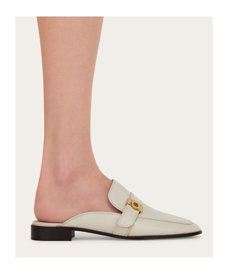 Ferragamo Hug Buckle Loafer Mule In White