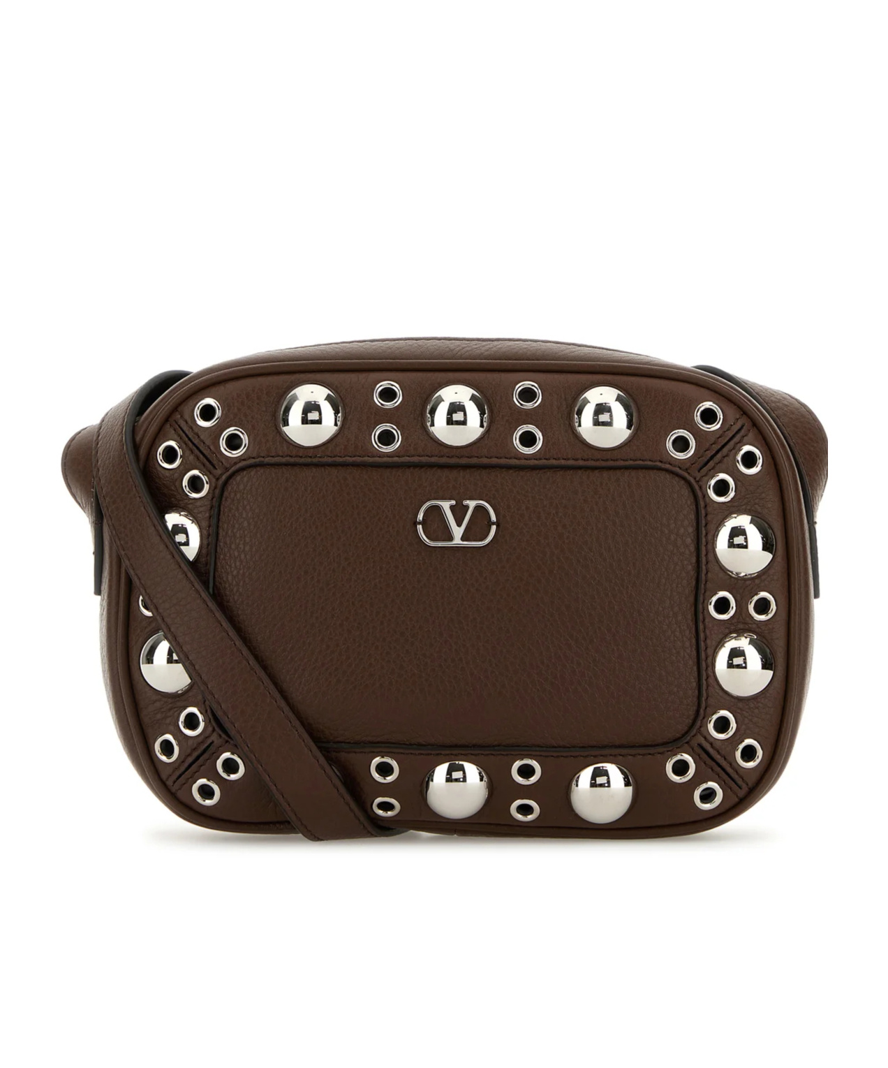 Valentino Garavani Dome-shaped Crossbody Bag With Metallic Eyelets And Adjustable Strap In Black
