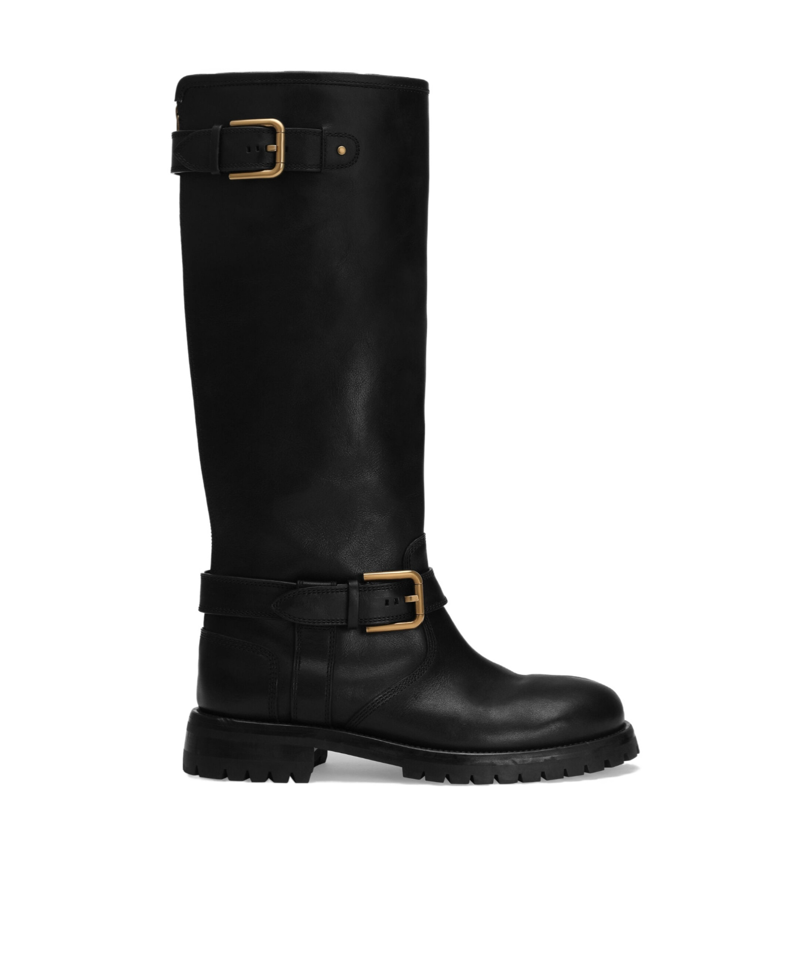 Dolce & Gabbana Buckle Lug Mid-calf Round Toe Boots In Black