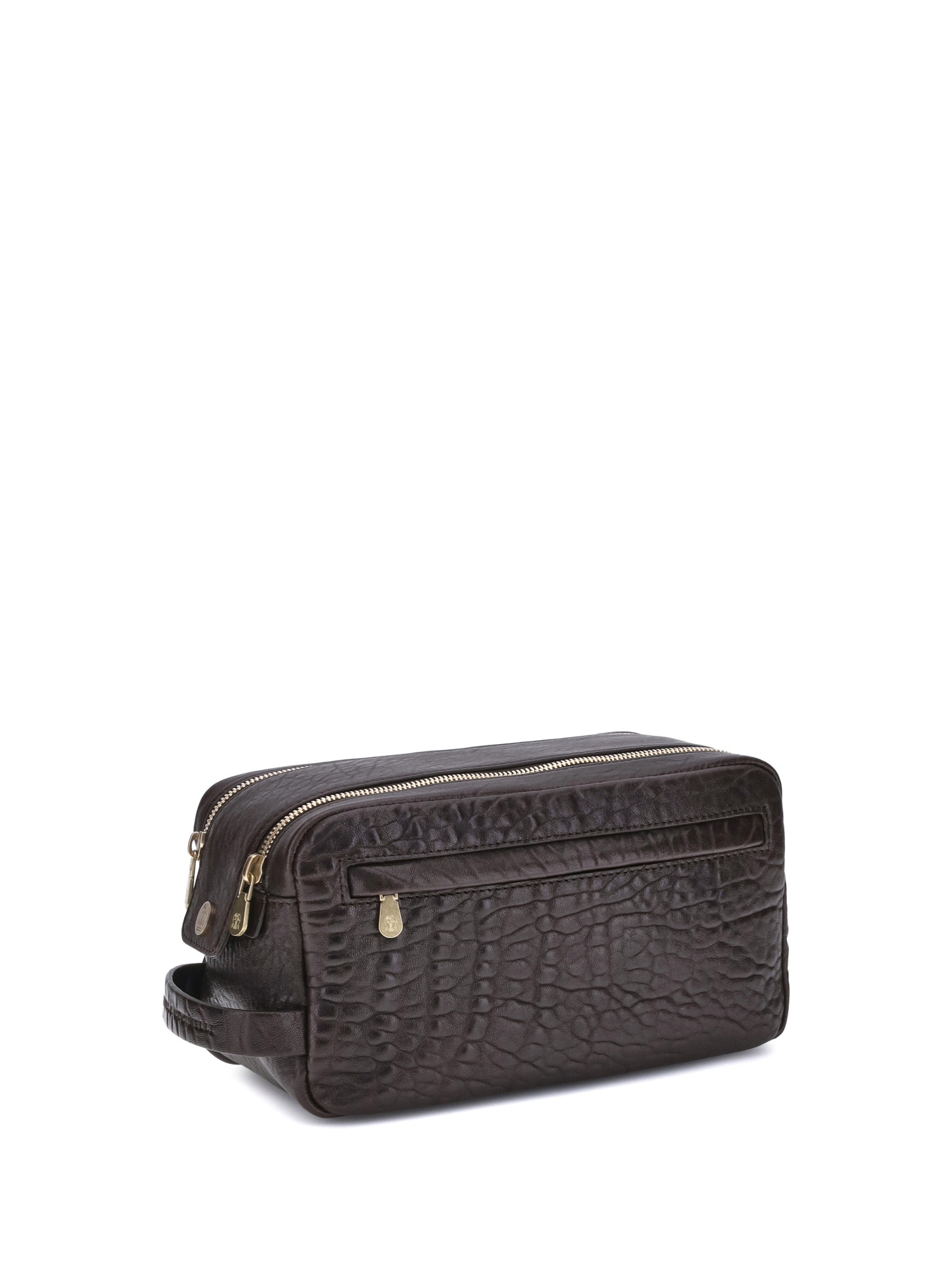 Brunello Cucinelli Double Zipper Textured Leather Beauty Case