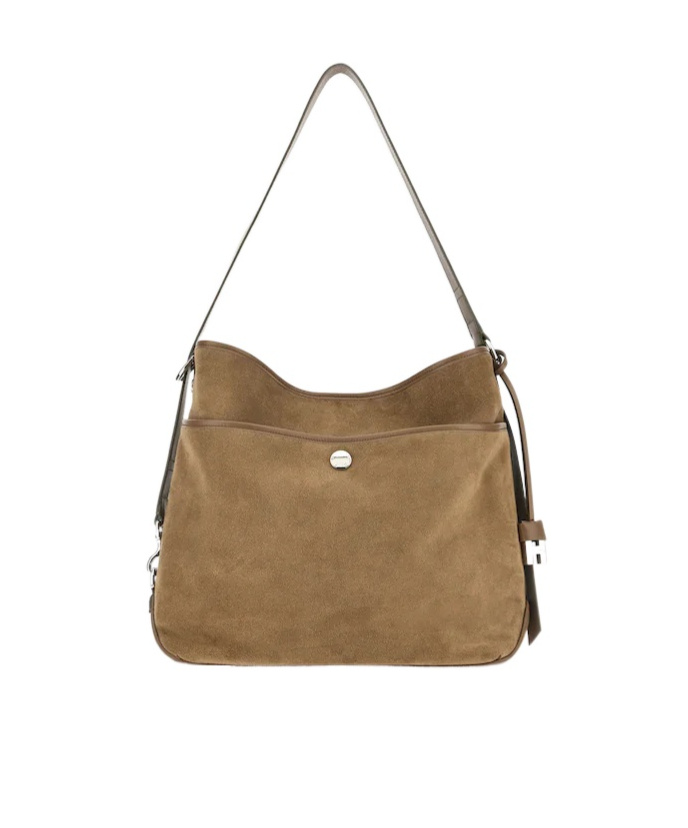Hogan Shoulder Bag Suede Front Pocket In Sand