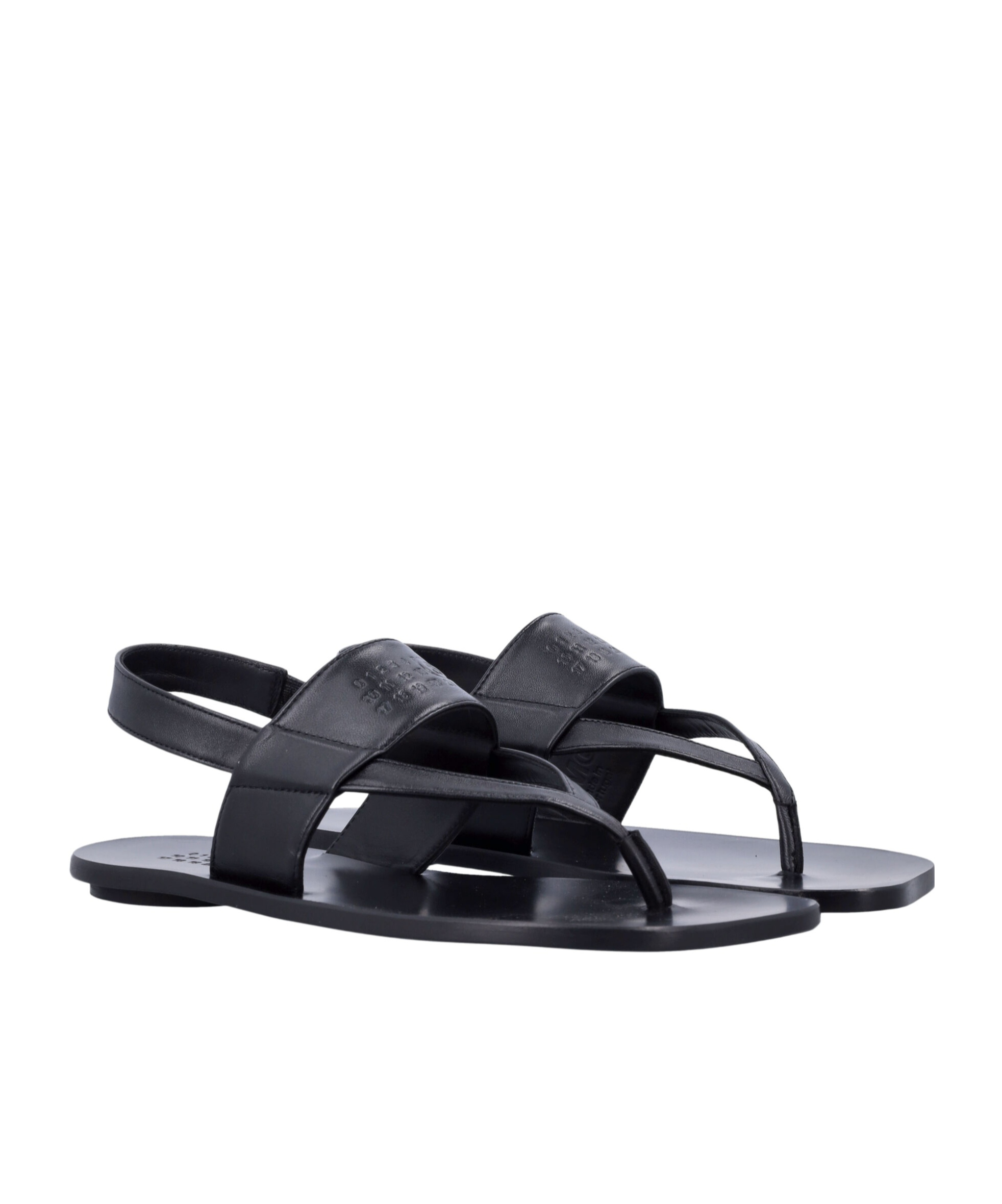 Shop Mm6 Maison Margiela Logo-debossed Leather Sandals In Black