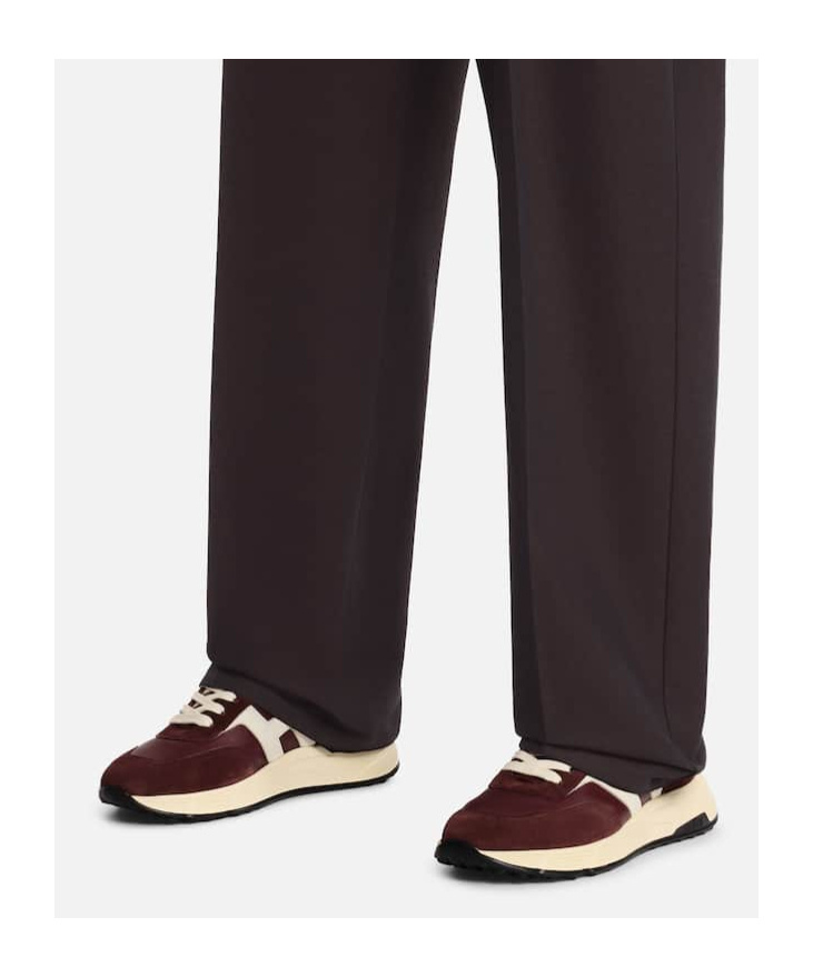 Hogan Coffee Brown Leather Sneakers With Memory Foam Insole In Burgundy