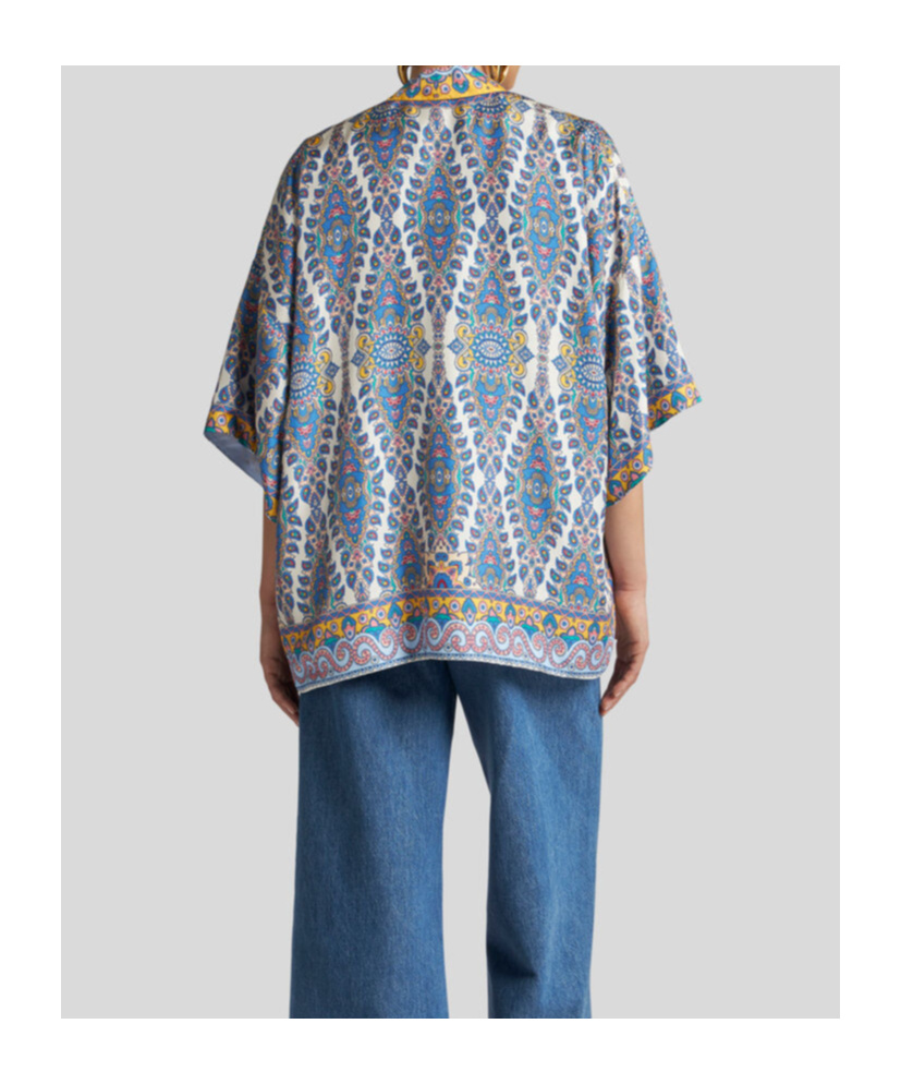 Shop Etro Printed Twill Kesa Robe In Blue