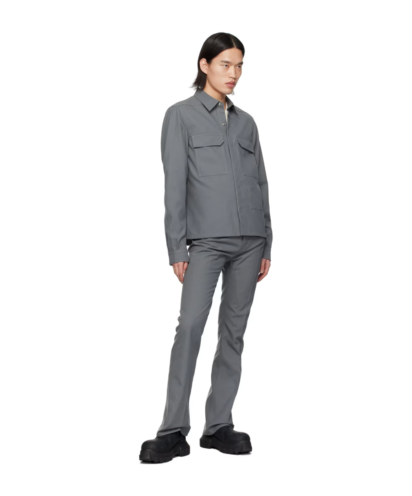 Rick Owens Performance Fabric Overshirt With Pockets In Gray