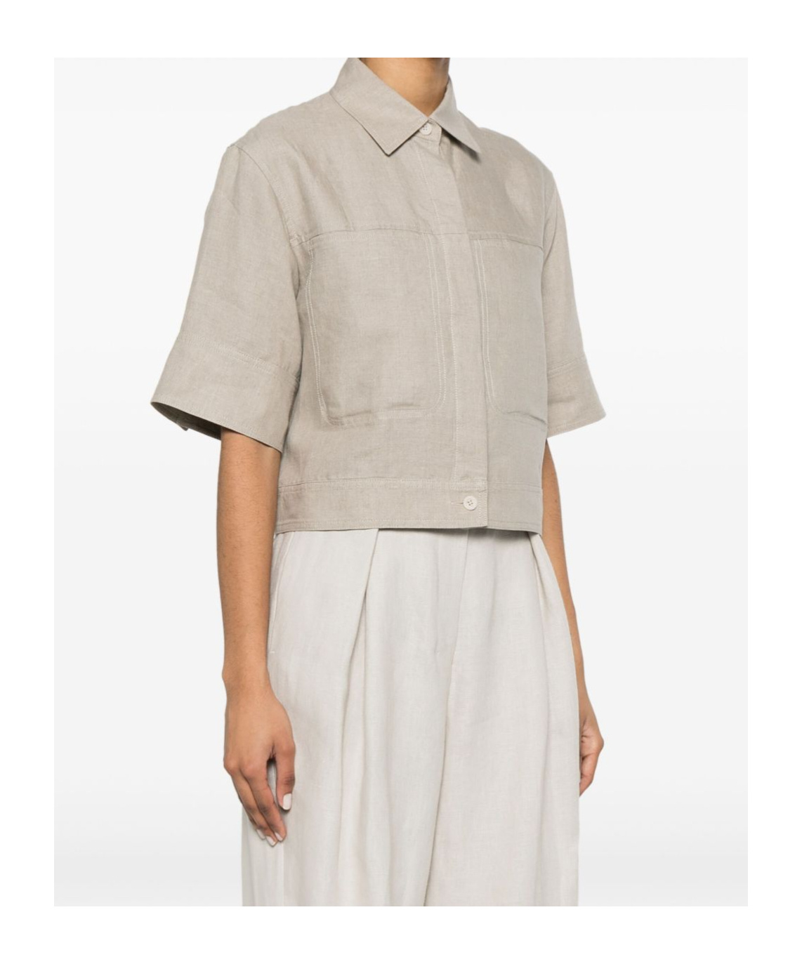 Max Mara Linen Shirt With Cropped Length And Collar In Nude