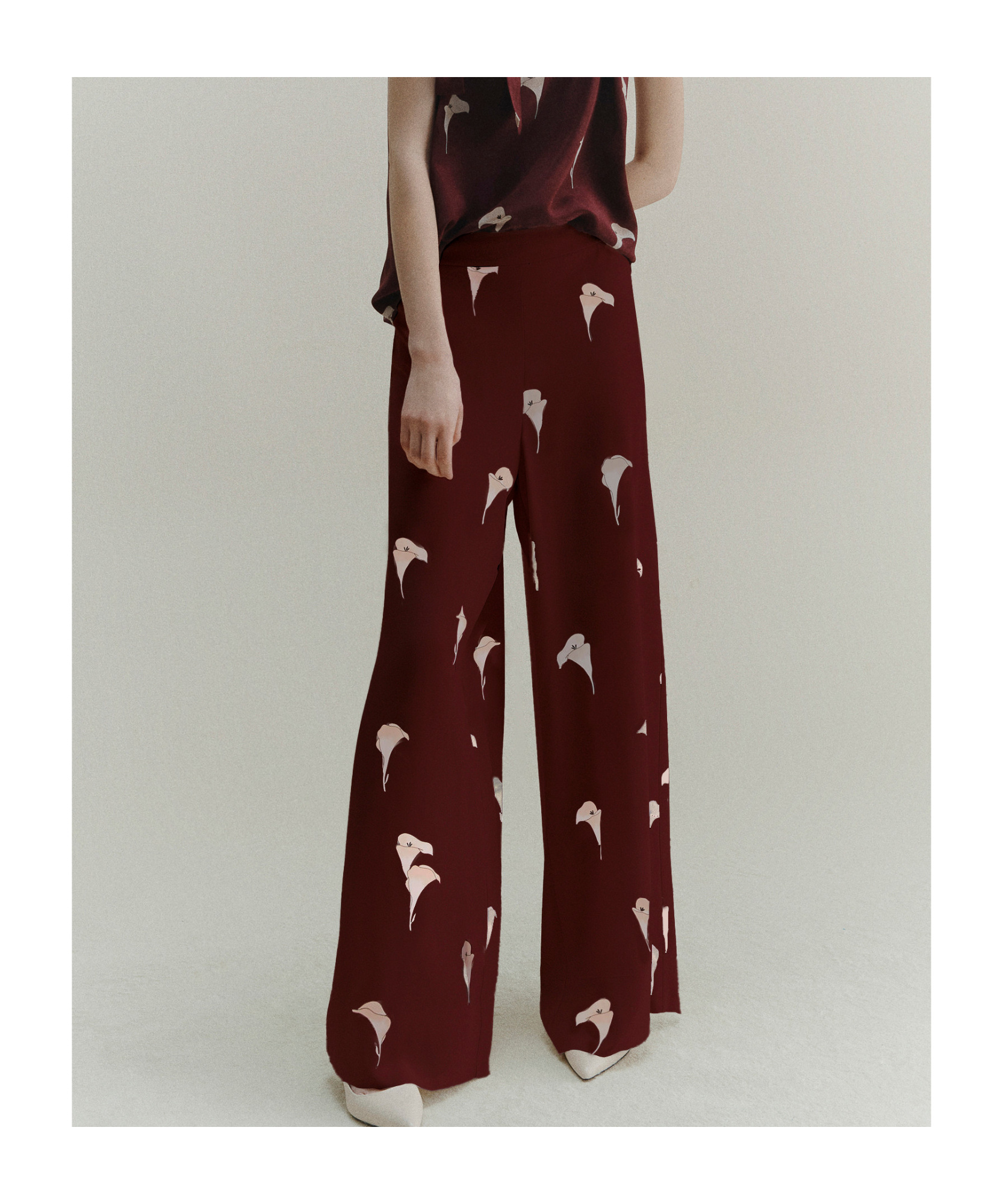 Marella Voile Wide-leg Trousers - Natural In Burgundy
