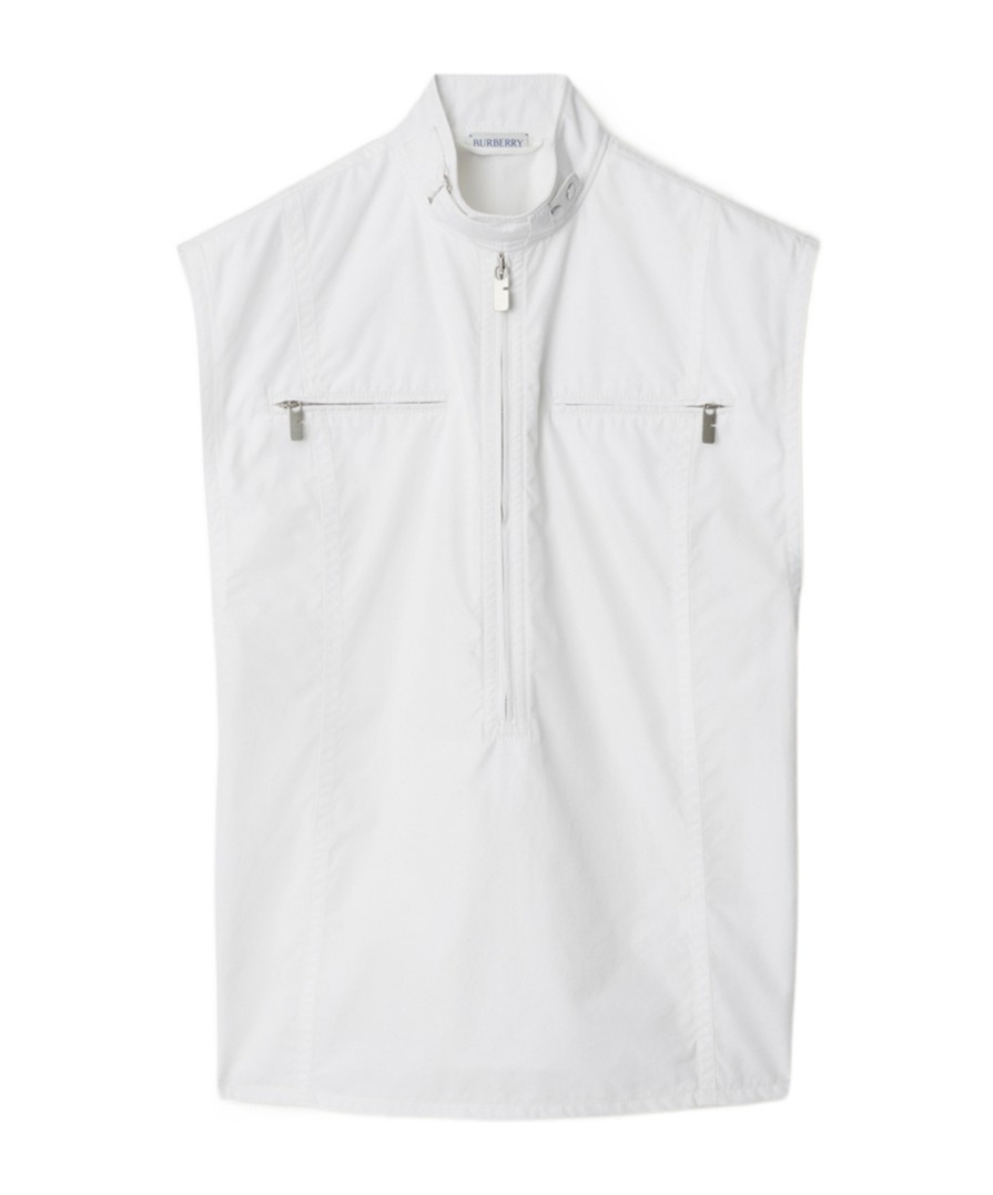 Burberry High Neck Cotton Vest In White