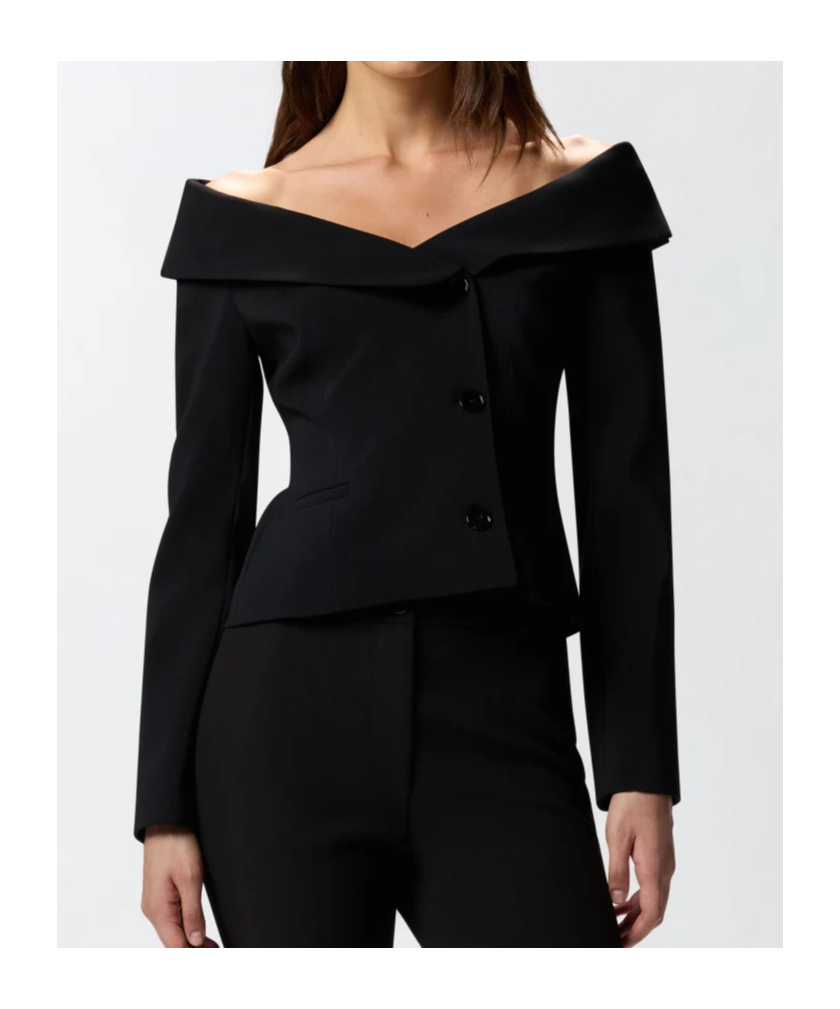 Pinko Off-the-shoulder Black Jacket With Folded Neckline In Black