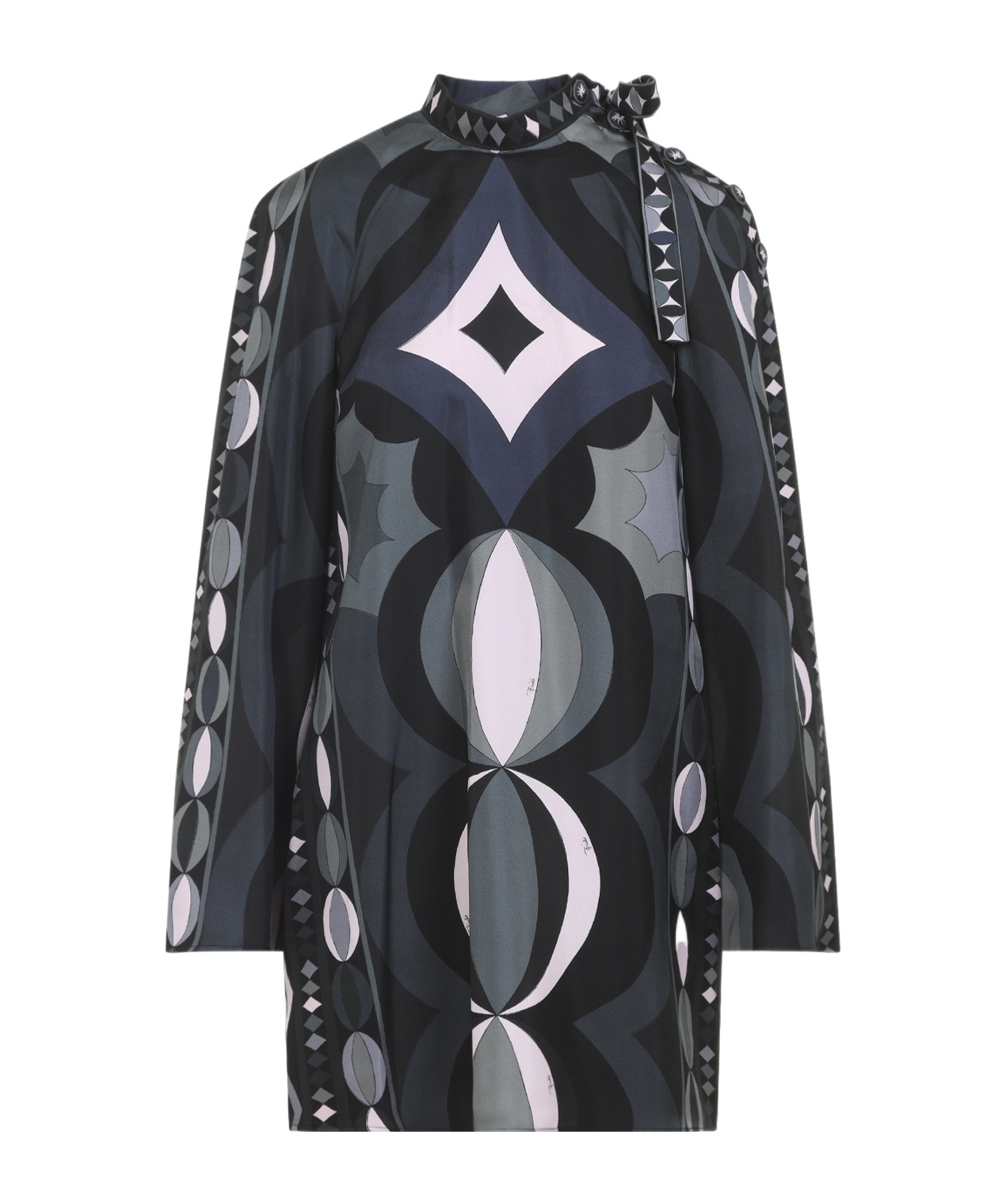 Pucci Geometric Pattern Long Sleeve High Neck Dress In Black