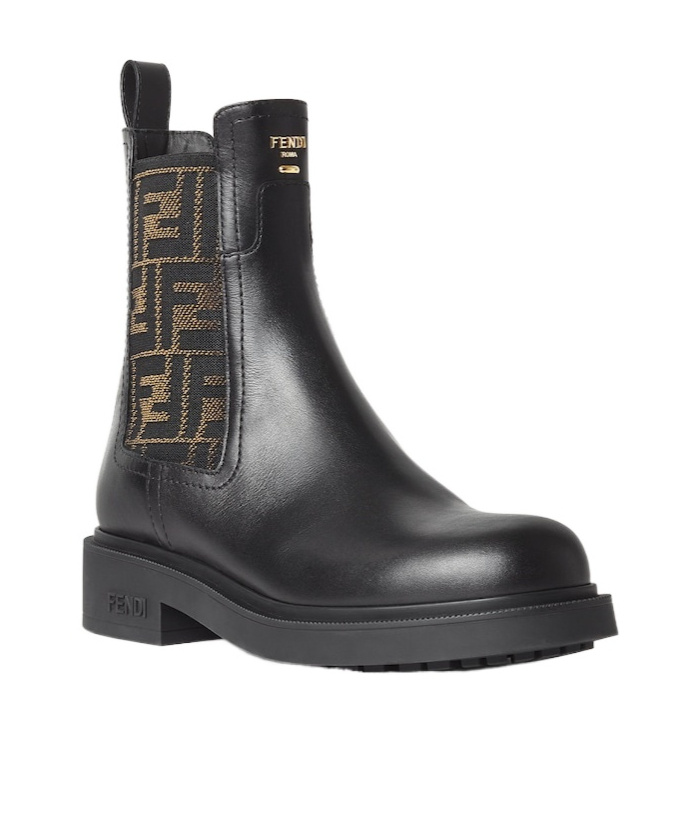 Fendi Black Leather And Ff Fabric Biker Jacket In Black