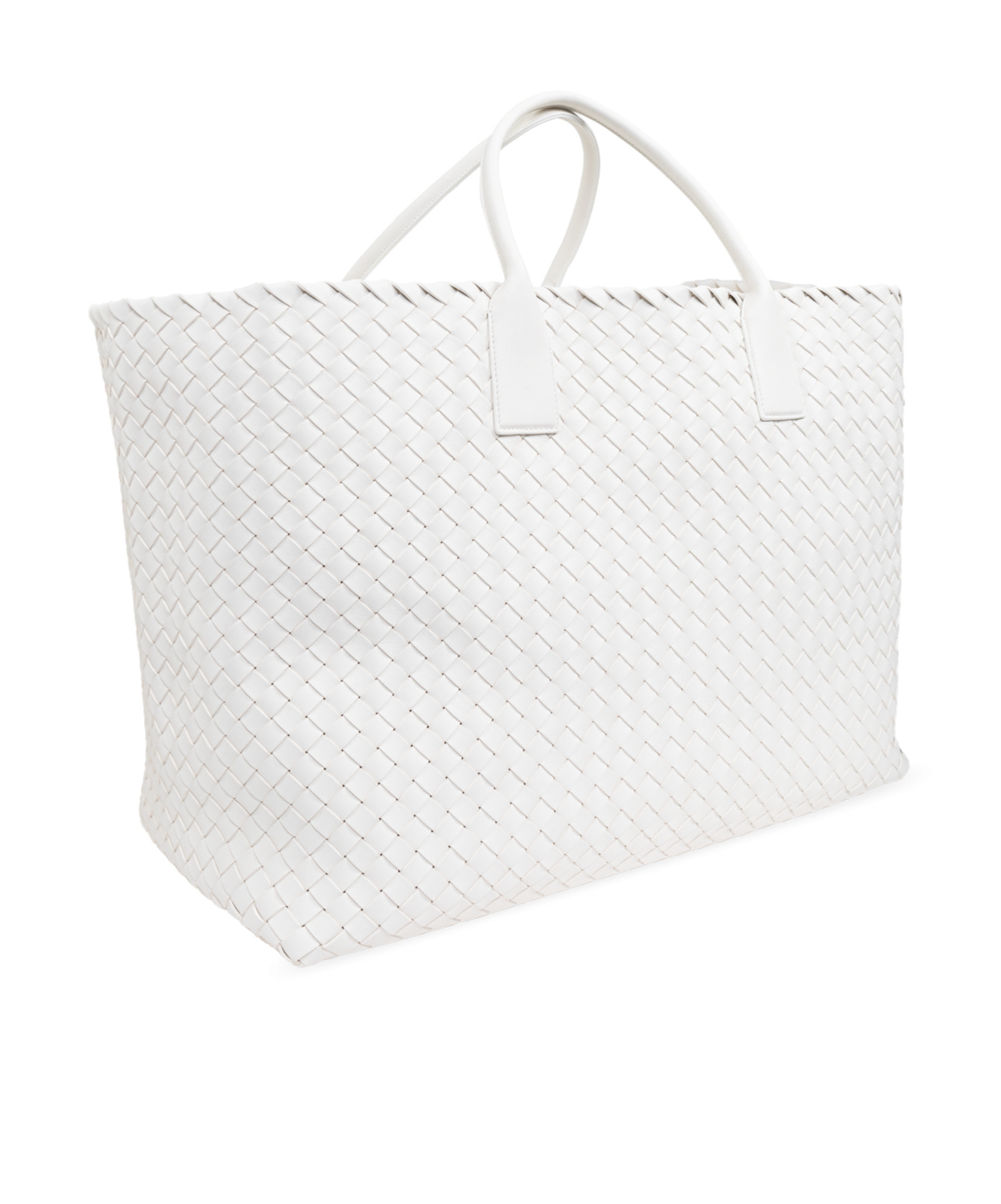 Bottega Veneta Maxi Cabat Intraccio Knitted Handbag In White