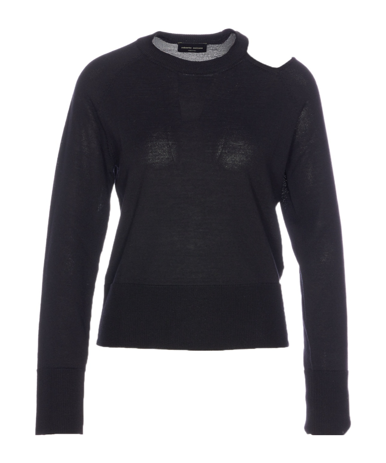 Roberto Collina Shoulder Cut Out Long Sleeve Crew Sweater In Black
