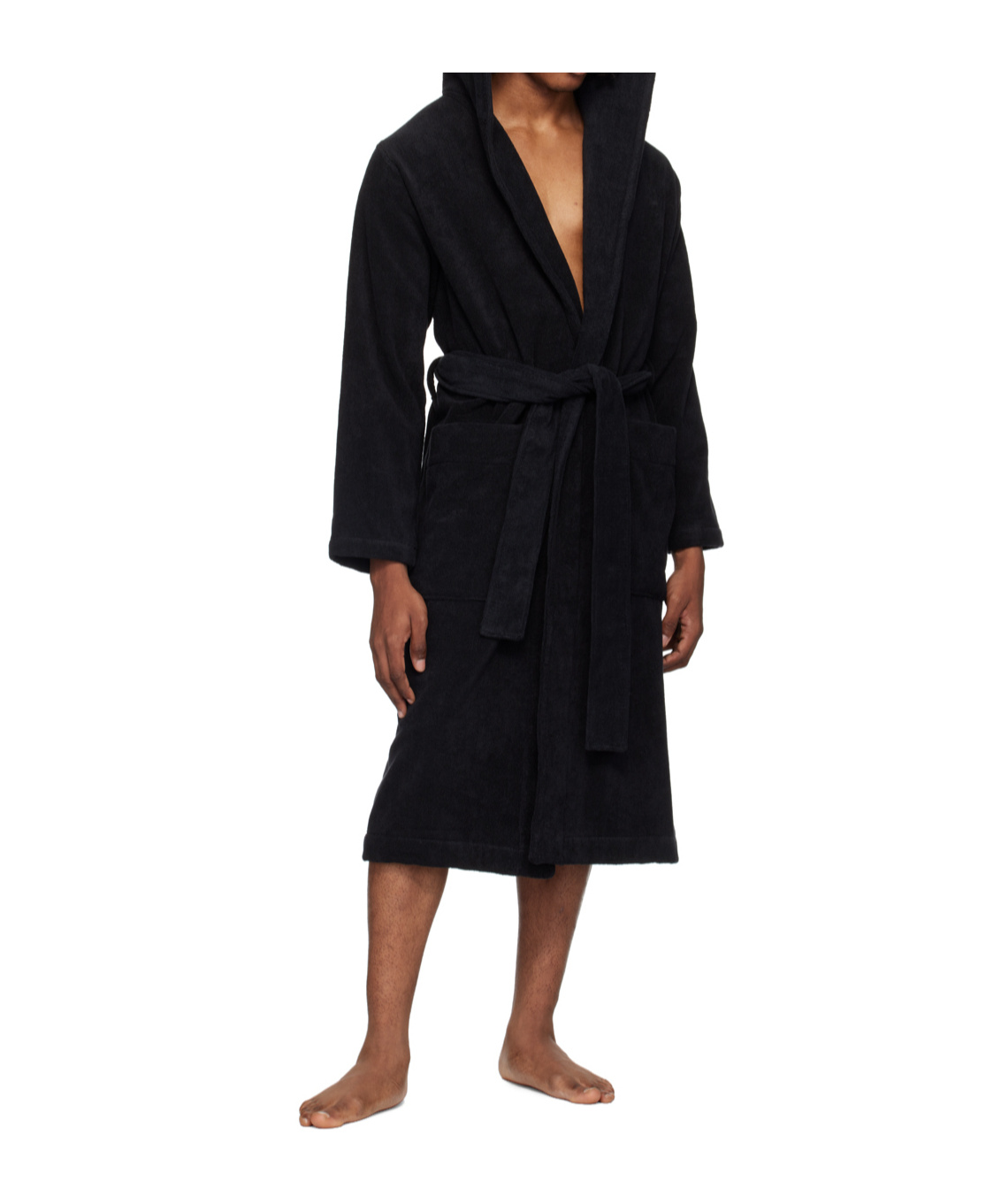 Tekla Hooded Bath Robe In Black