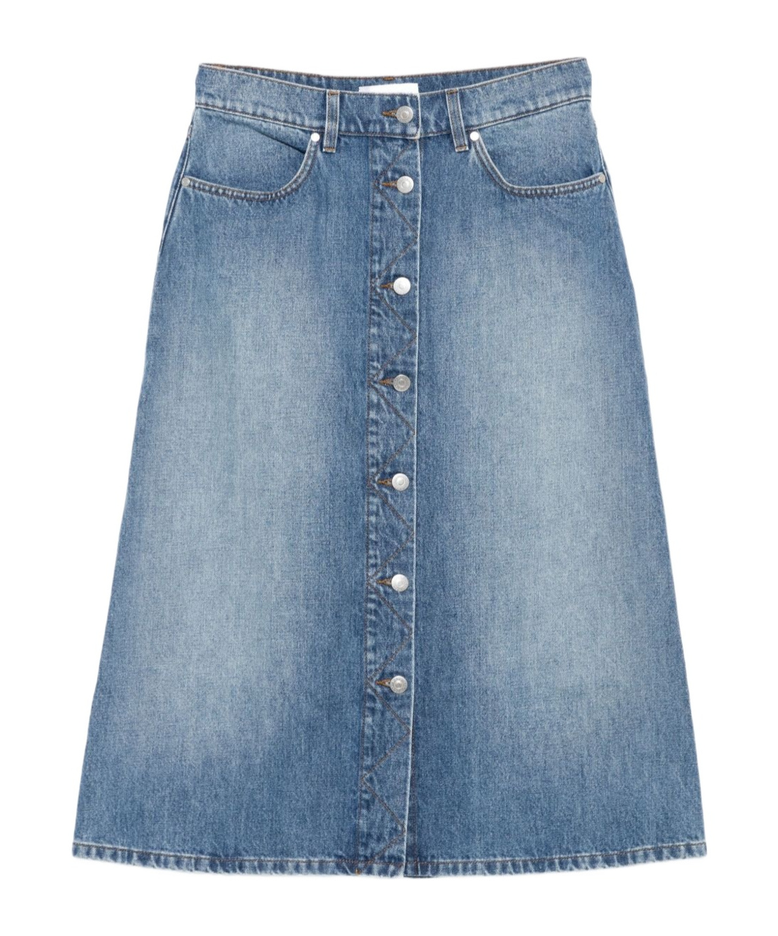 Stella Mccartney Cotton Denim Midi Skirt With A-line Shape In Blue