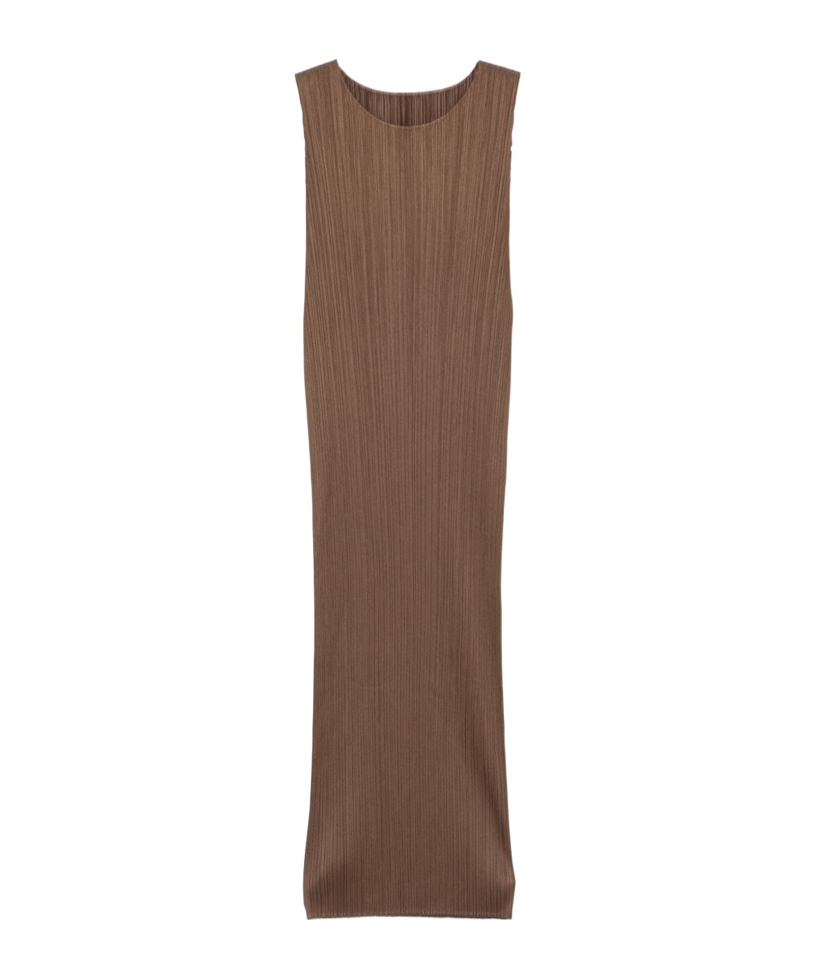 Issey Miyake Pleated Midi Dress In Brown