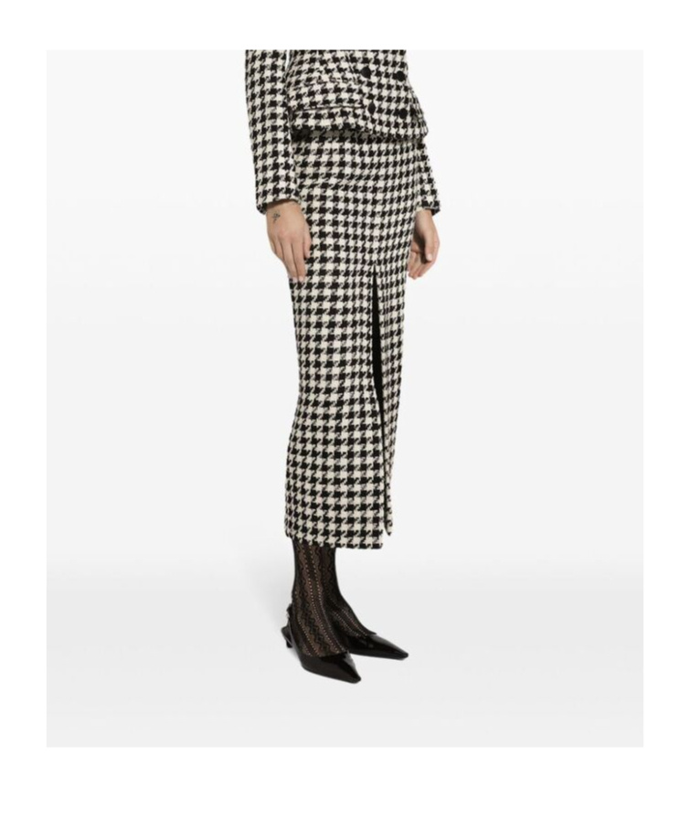Dolce & Gabbana Houndstooth Wool And Cotton-blend Tweed Midi Skirt In Black
