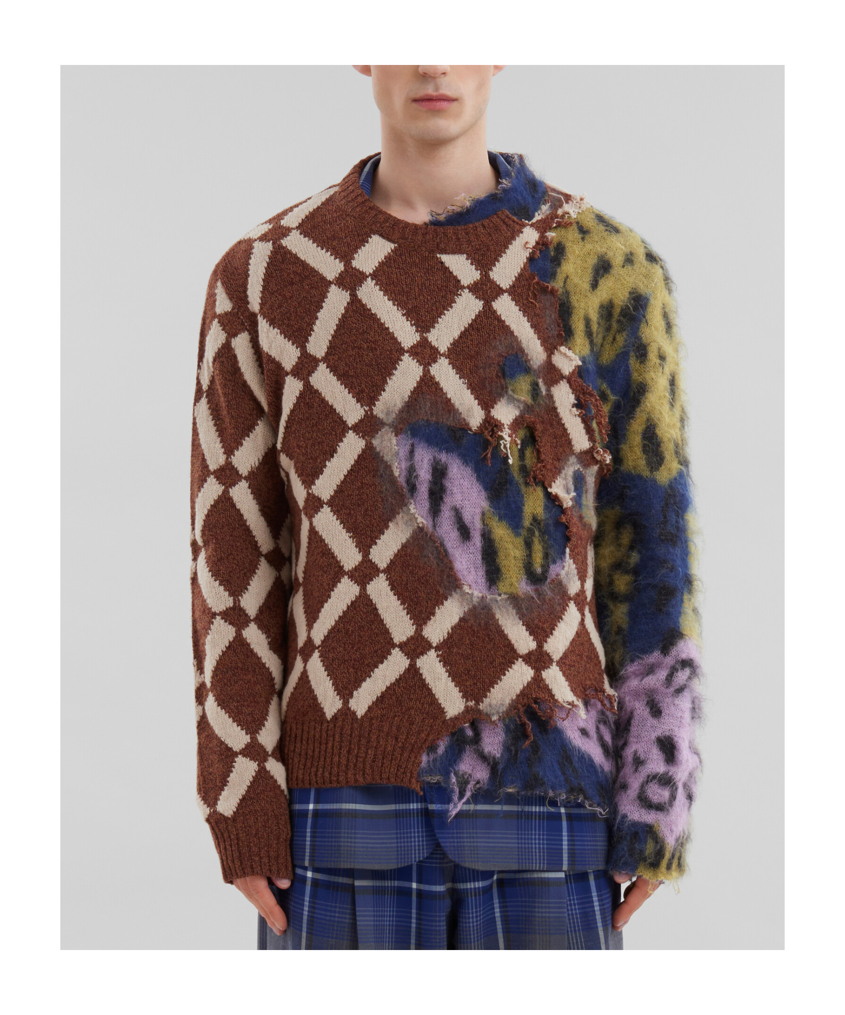 Marni Multicolour Argyle Wool-mohair Two-in-one Jumper In Brown