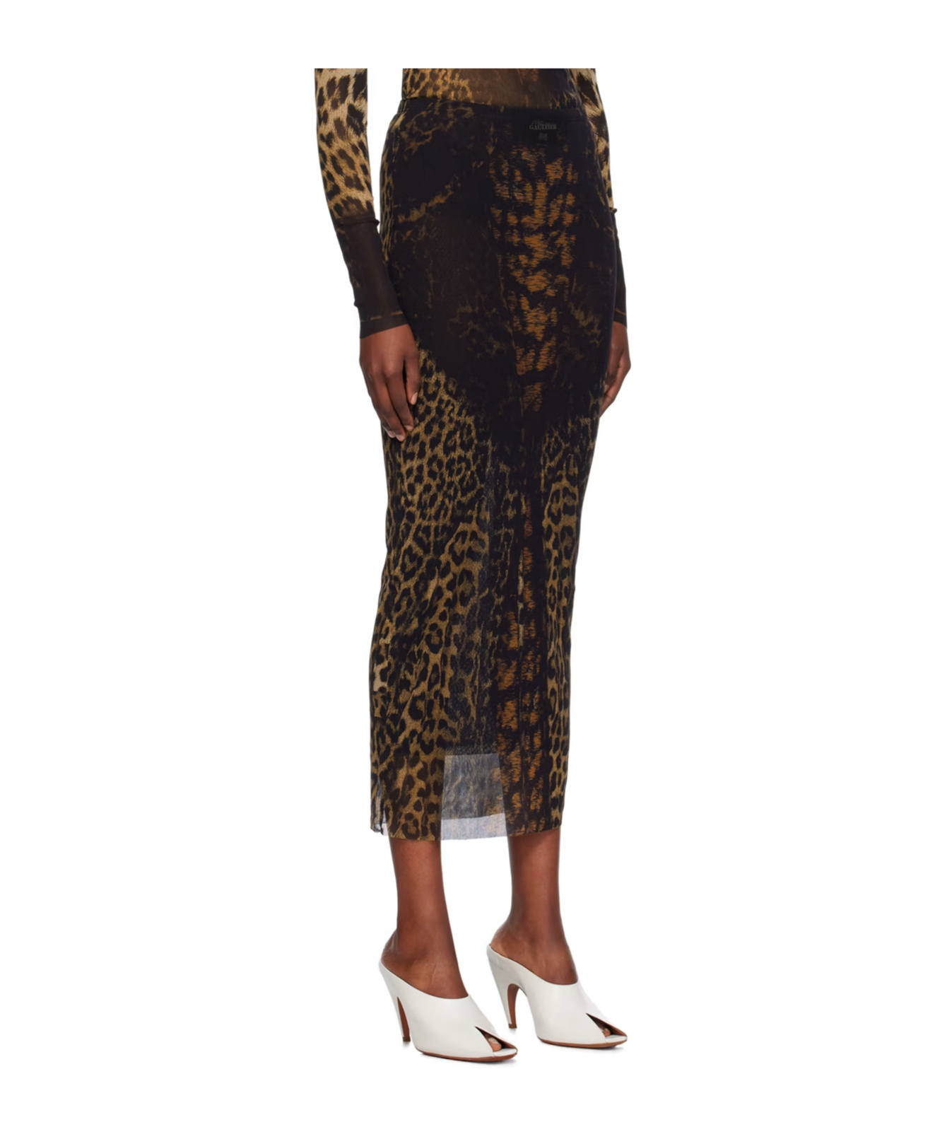 Jean Paul Gaultier Leopard Print Skirt In Black