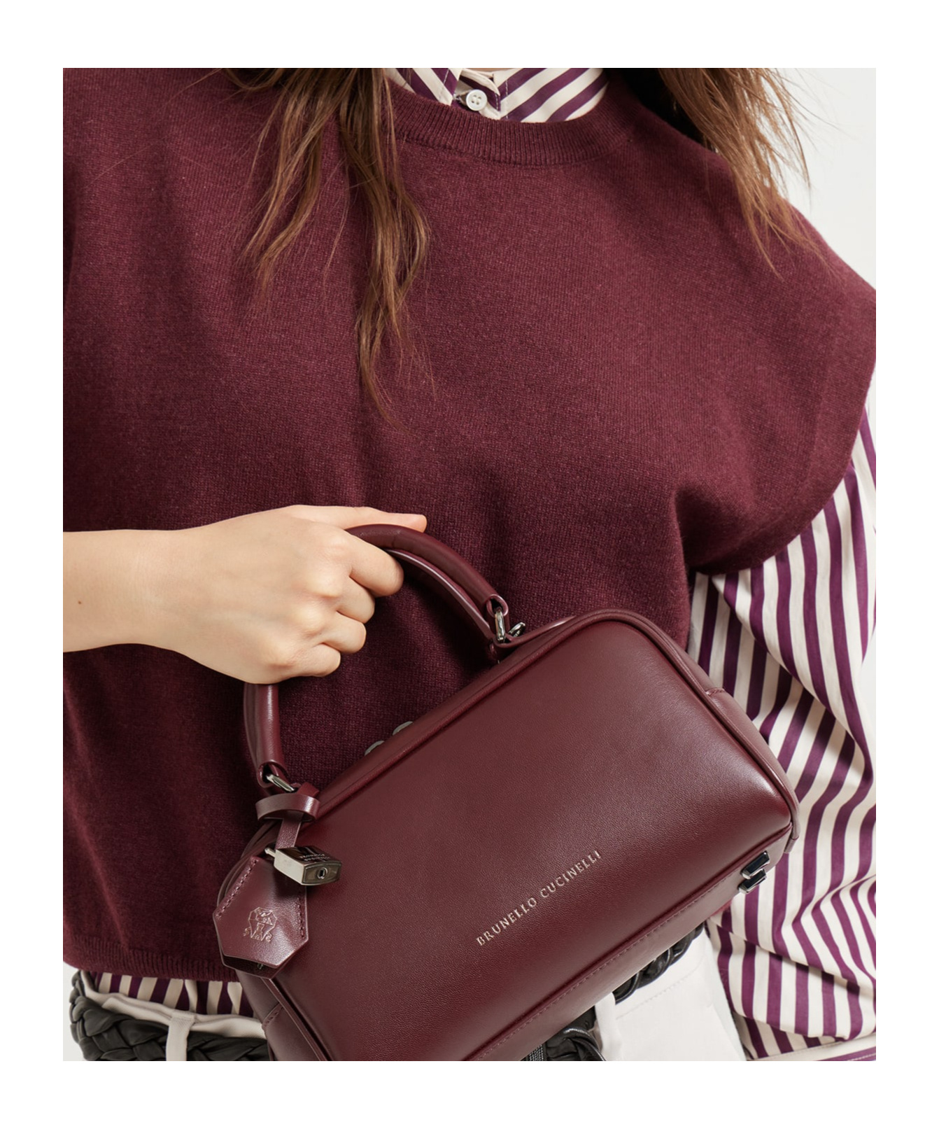 Brunello Cucinelli Explorer Small Boston In Glossy Nappa Leather Bags In Burgundy