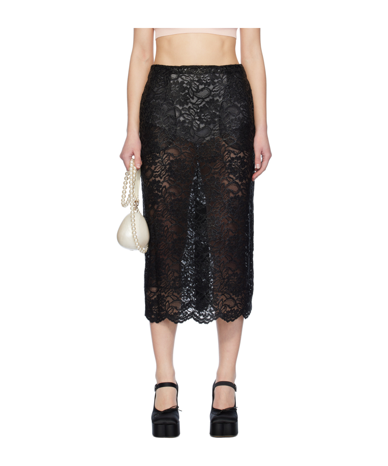 Simone Rocha Sheer Organza Pencil Skirt In Black