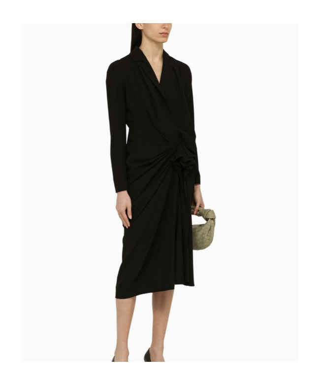 Dries Van Noten Draped Detail Wool Blend Dress In Black