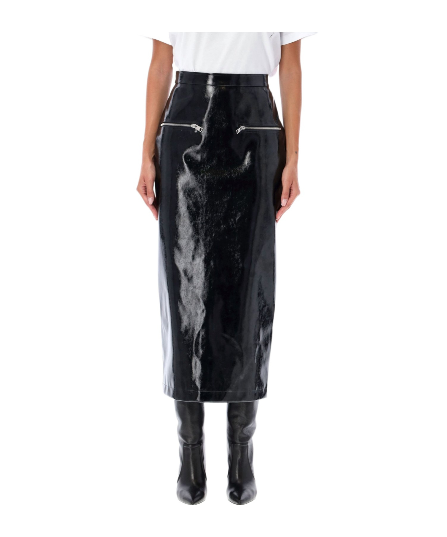 Msgm Faux-leather Zipped Midi Skirt In Black