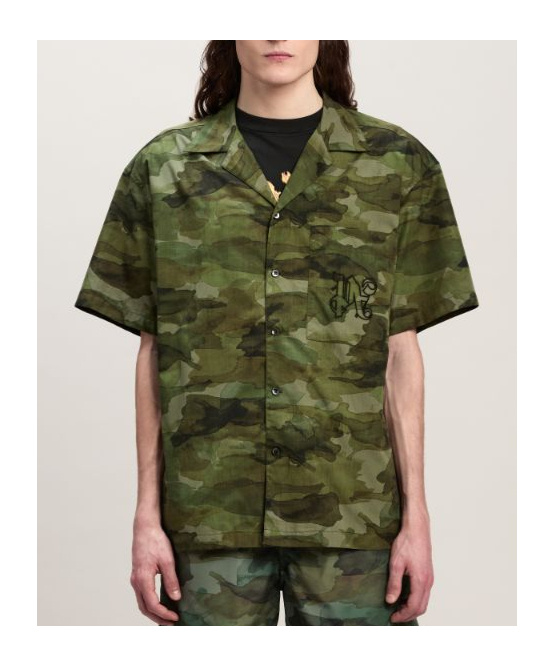 Palm Angels Camouflage Printed Short Sleeved Shirt In Green