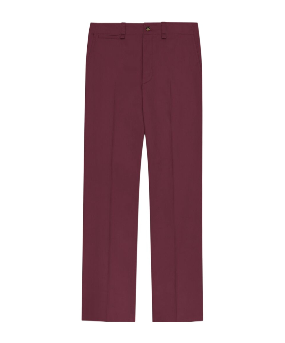 Saint Laurent Mid-rise Straight-leg Ankle Cotton Pants In Red