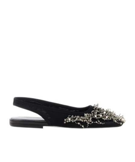 Dries Van Noten Black Embellished Mesh Slingback Ballerina Flats